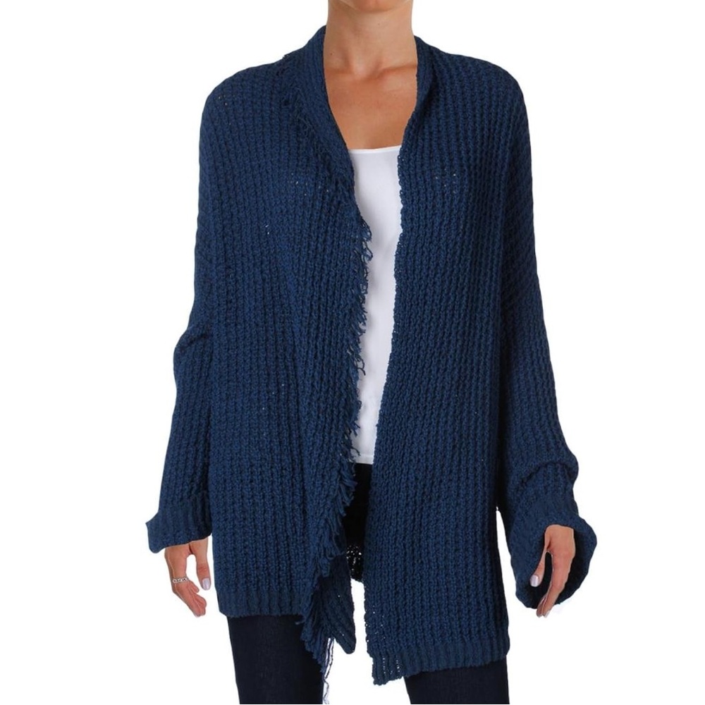 Free People Sapphire I’ll Be Around Cardigan Silk & Cotton Blend with Fringe SM